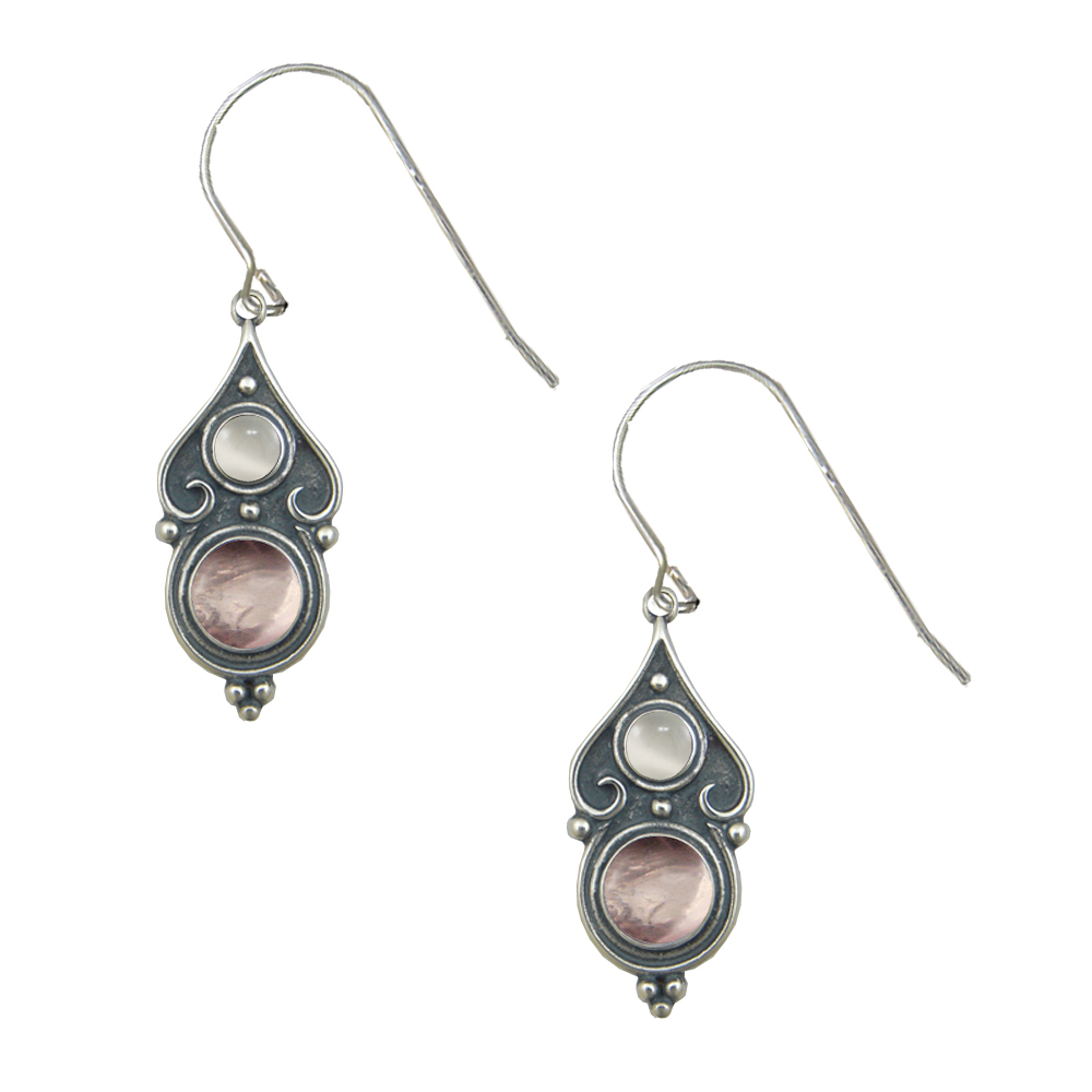 Sterling Silver Gothic Look Post Stud Earrings With Rose Quartz